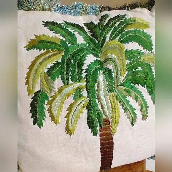 NWT Silk embroidered on linen/Cotton Fringe trim pillows - Picture 2 of 12